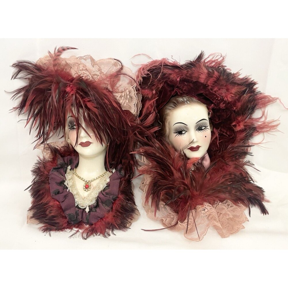 (2) Vtg Studio Originals Wall Hanging Mask Hand-Made Hand-Painted Art Burlesque